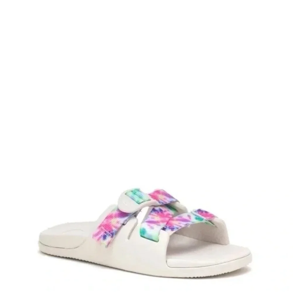 Chaco | Chillos slide sandal - kids' white tie dye boho beach summer.